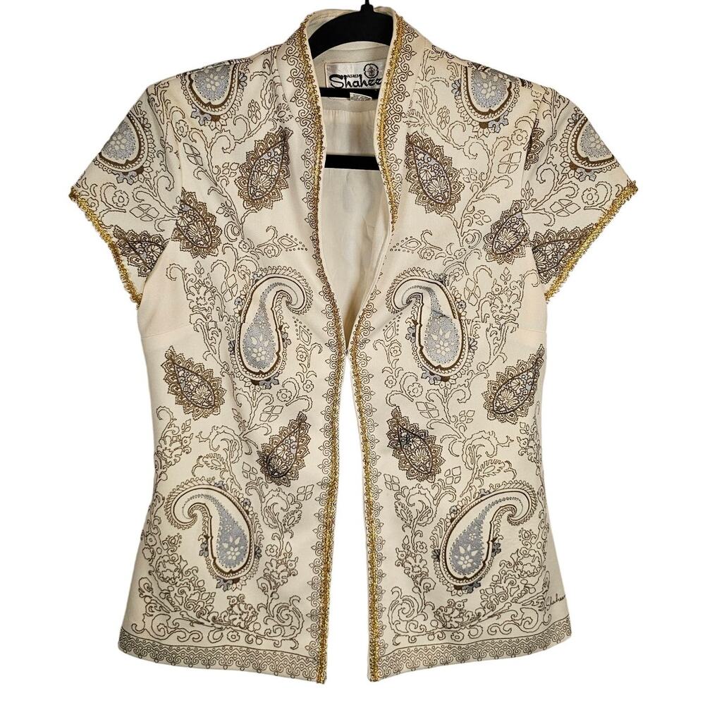 Vintage Alfred Shaheen Paisley Jacket Gold Trim Embroidered 60's Size 8 Overcoat